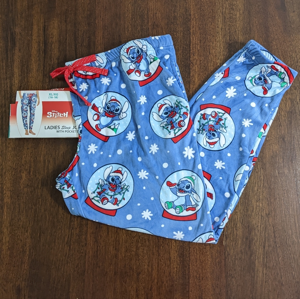 Disney Stitch Women's Pajama Christmas Holiday Pants With Pockets, Size XL, NWT